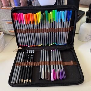 Fine Point Markers and Pencils (Graphite & Charcoal) in Black Zippered Case